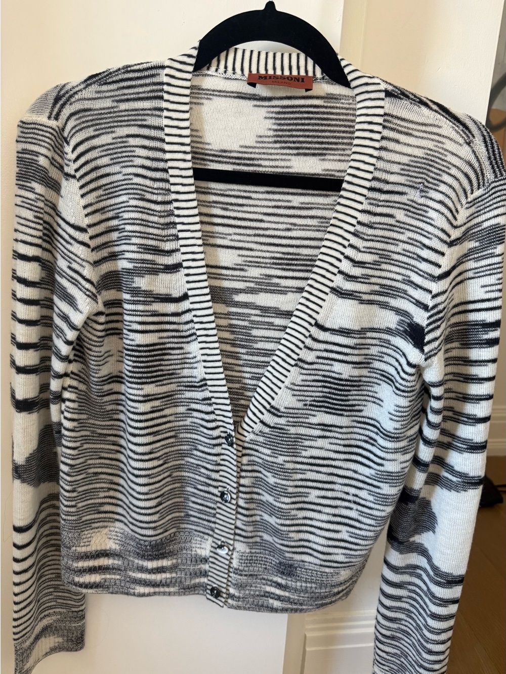 Missoni Black & White Striped V-Neck Cardigan